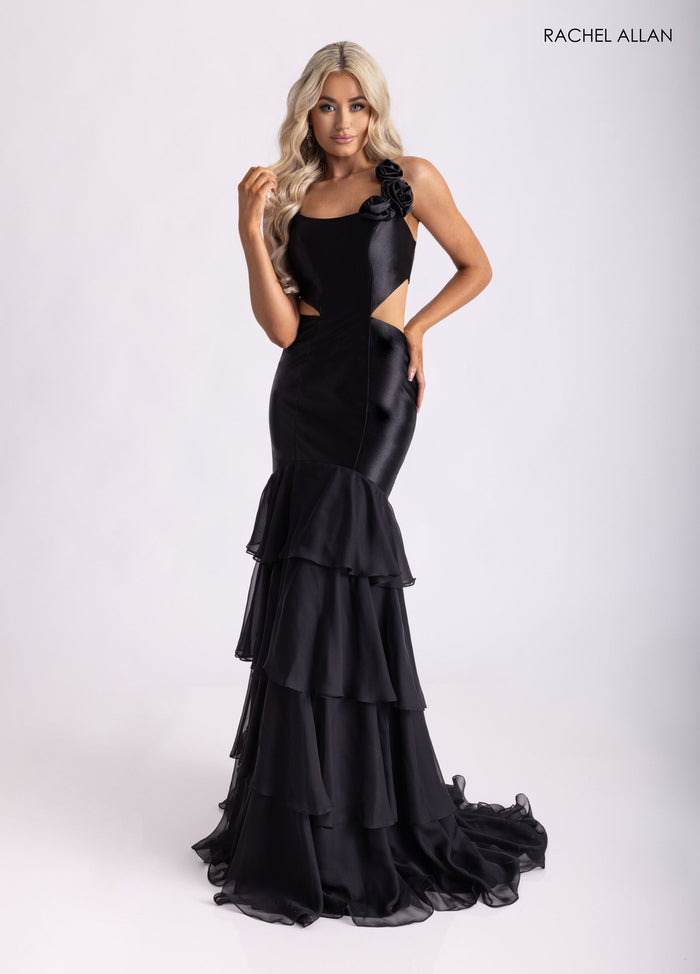 Fitted Strappy Back Ruffled Gown by Rachel Allan 71027