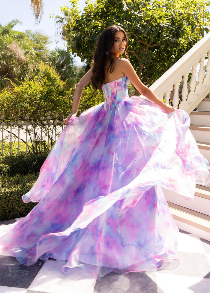 Print Strapless A-line Gown by Rachel Allan 71069