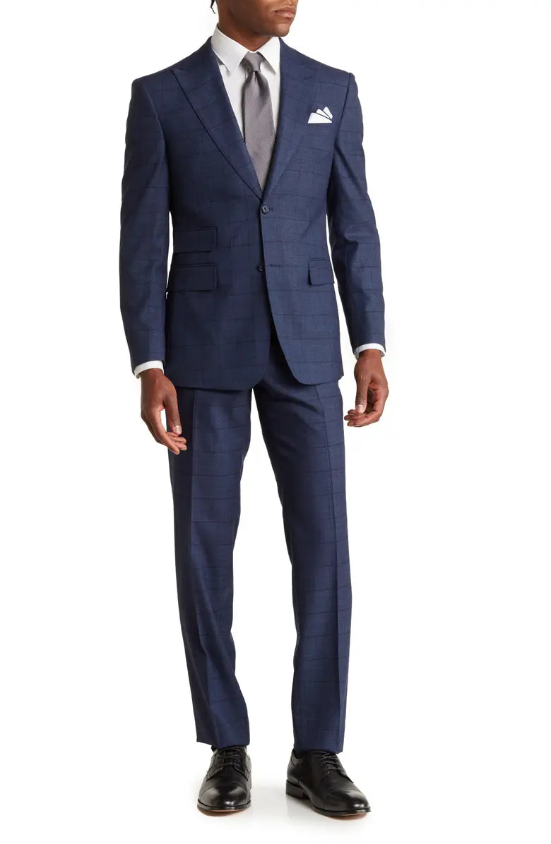 Trim Fit Blue Solid Two-Button Peak Lapel Suit