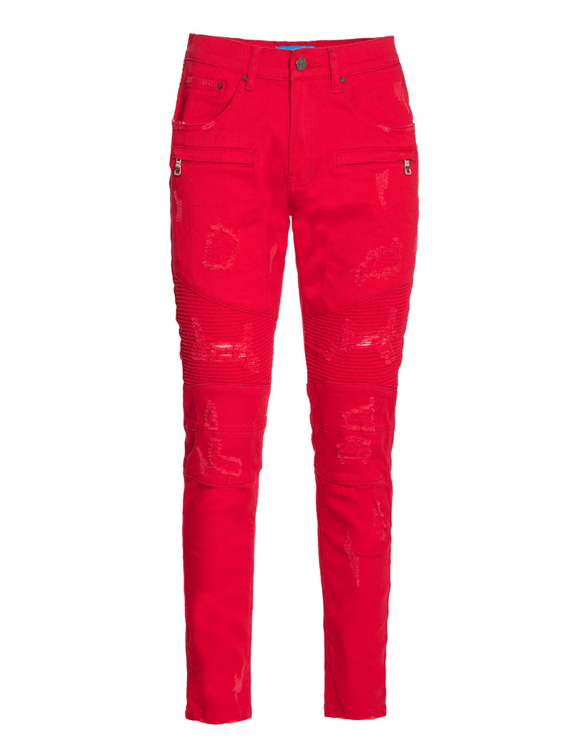 Distressed Moto Jeans  in Red color