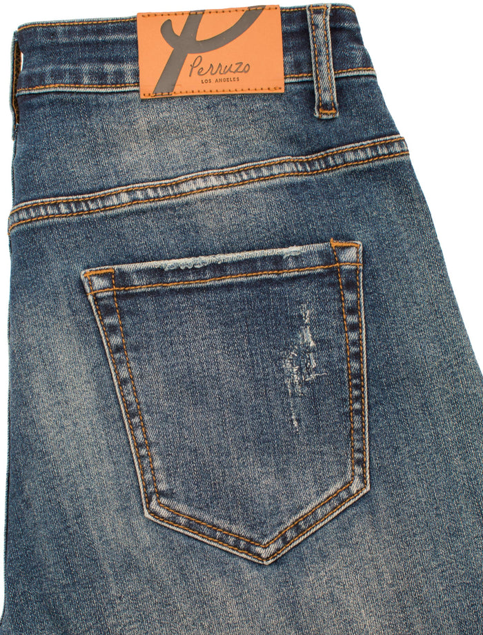 PX Jean with Quilted pleather patches in In Indigo