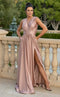 Jessica Angel JA759 V-Neck Sleeveless A-Line High Slit Ruched Jersey Dress