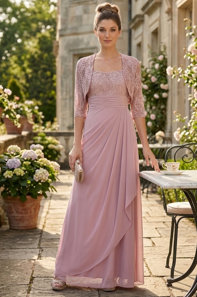 Eva USA 3094 Long Mother Of The Bride Lace Chiffon Jacket Dress