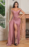 Jessica Angel JA776 Off-Shoulder Fitted High Slit Ruched Train Prom Jersey Dress