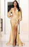 Jessica Angel JA777 Long Sleeve Fitted High Slit Ruched Draped Jersey Dress