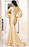 Jessica Angel JA777 Long Sleeve Fitted High Slit Ruched Draped Jersey Dress
