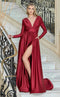 Jessica Angel JA796 Long Sleeve A-Line High Slit V-Back Draped Jersey Dress
