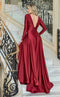 Jessica Angel JA796 Long Sleeve A-Line High Slit V-Back Draped Jersey Dress