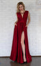 Jessica Angel JA797 V-Neck Sleeveless A-Line High Slit Open Back Jersey Dress