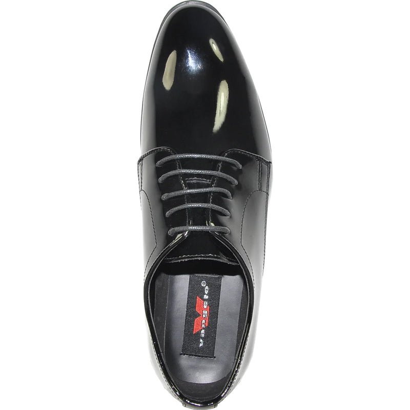 Bravo Mens Classic Plain Toe Shiny Patent Tuxedo Oxford Dress Shoe in Black