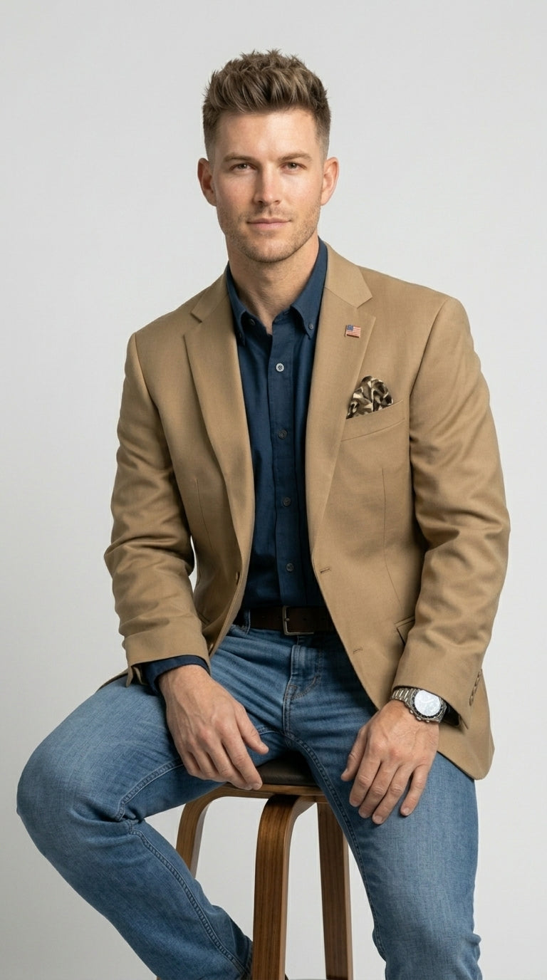 Mens Khaki Camel Bronze Taupe Blazer, Classic Business Casual Wedding Sport Coat Jacket in Tan Color
