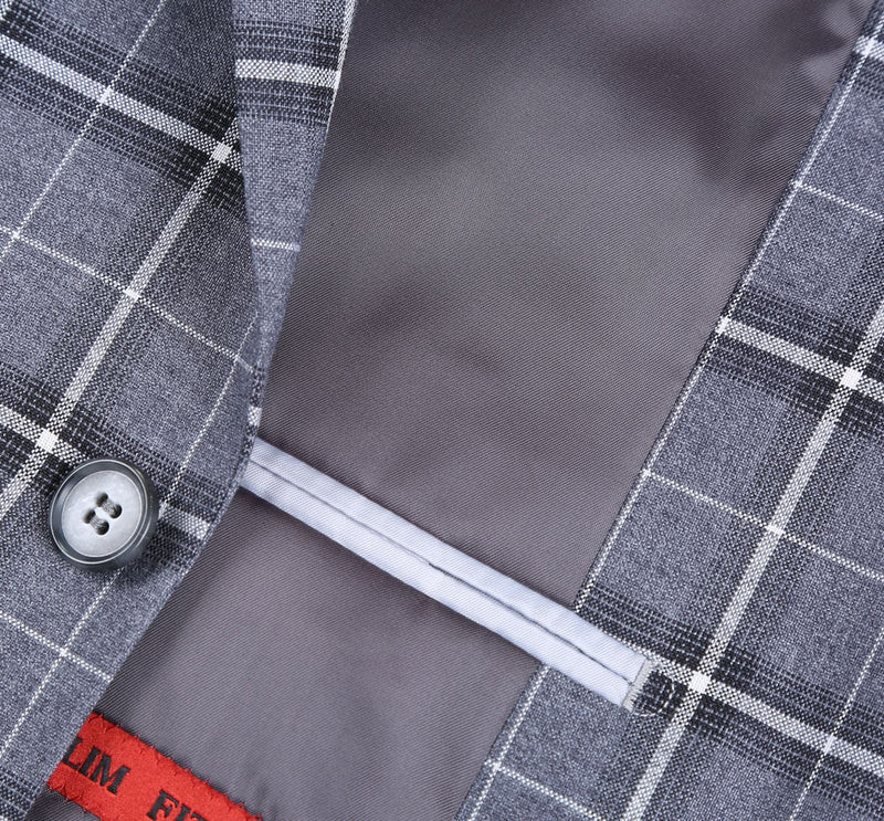 293-14 Men's Classic Fit Single Breasted Grey & White Check Suits