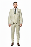 Men’s Light Beige Check 3-Piece Suit Set – Premium Tailored Fit Formal Wedding and Spring Event Suit Light Tan Sand Color By Rossiman
