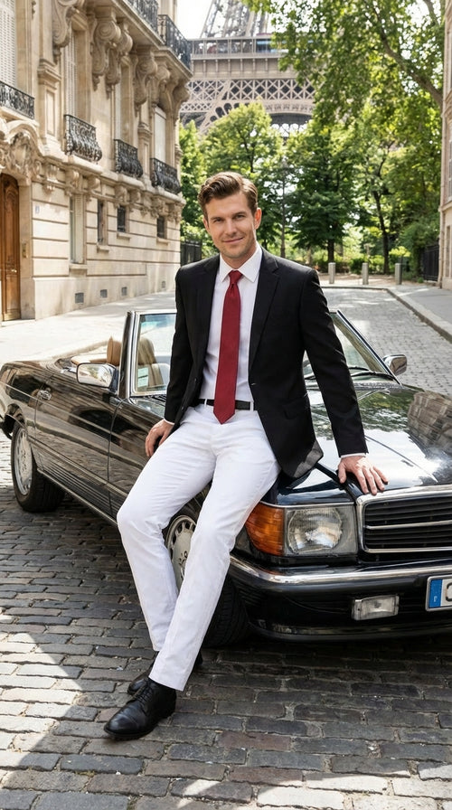 Menâ€™s Solid Black Two Button Suit Jacket Blazer With White Pants | Black Blazer Sport Coat