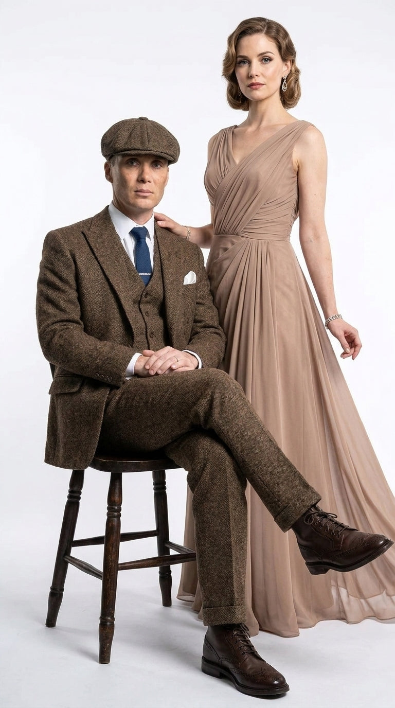Men’s Thomas Shelby Inspired Brown Herringbone Tweed 3 Piece Suit – Peaky Blinders 1920s Vintage Suit