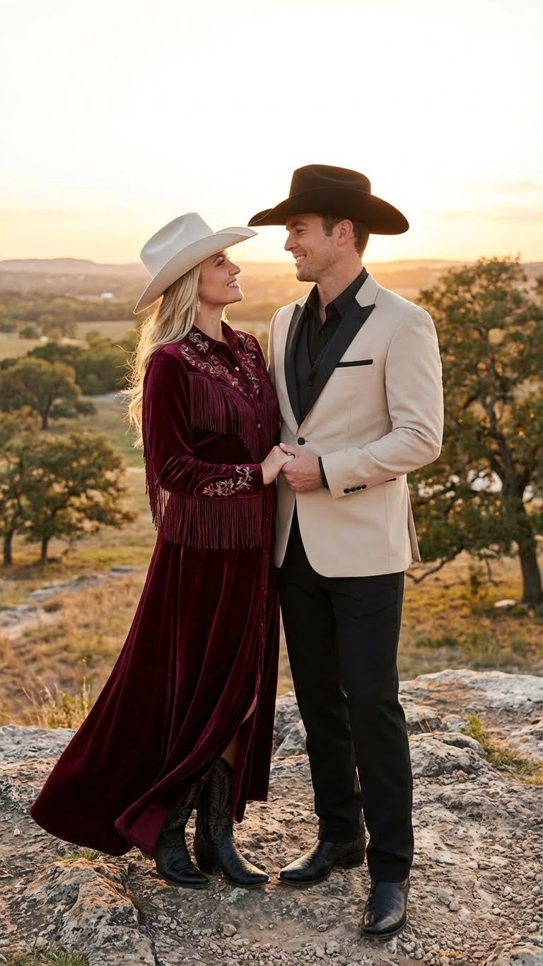 Men's Light Tan and Black Lapel Western Tuxedo Suit Set Wedding Party Cowboy Dress Tuxedo Black Pants