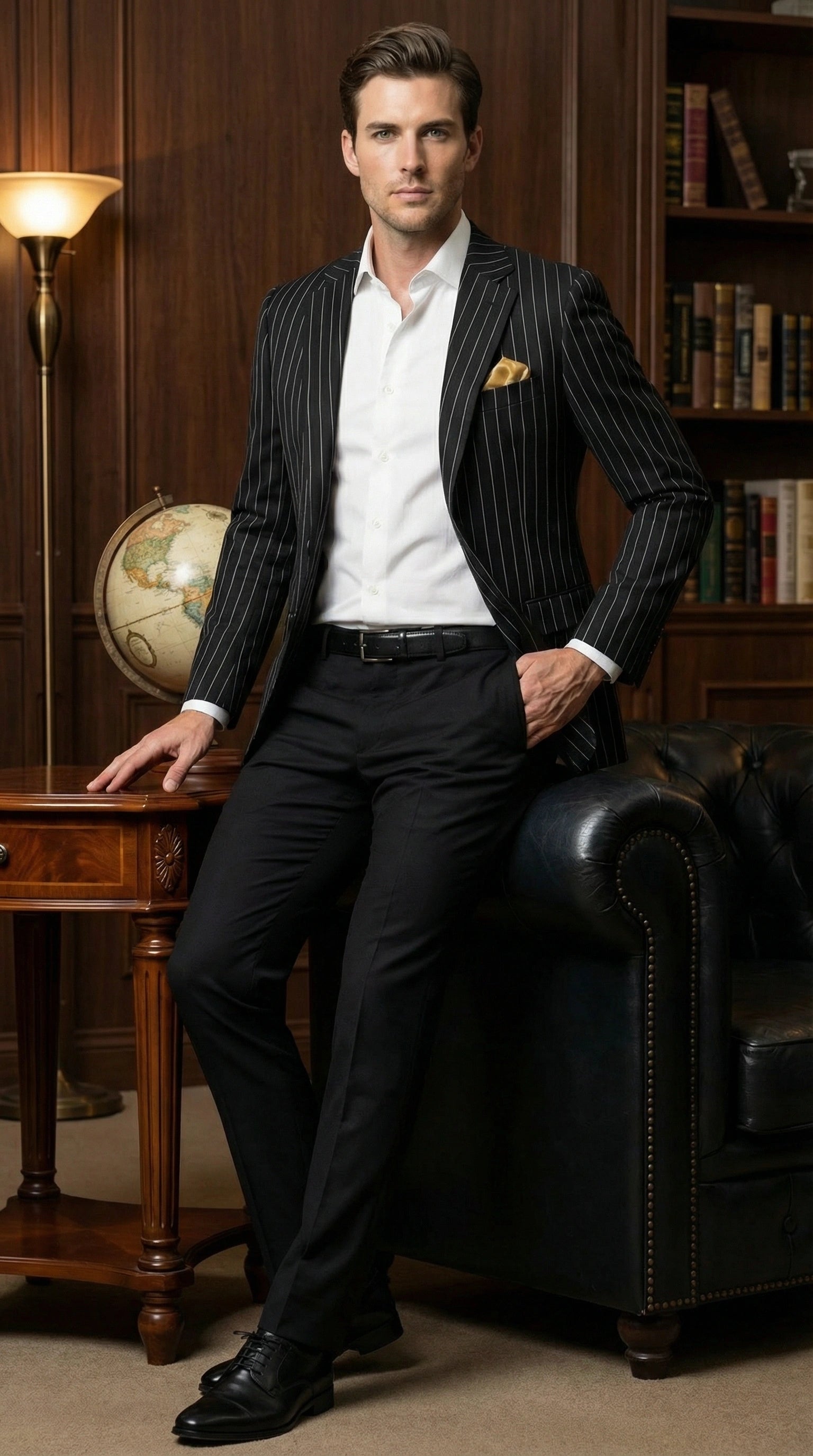 Men’s Black Pinstripe Blazer – Classic Tailored Formal Jacket for Business, Office and Evening Wear