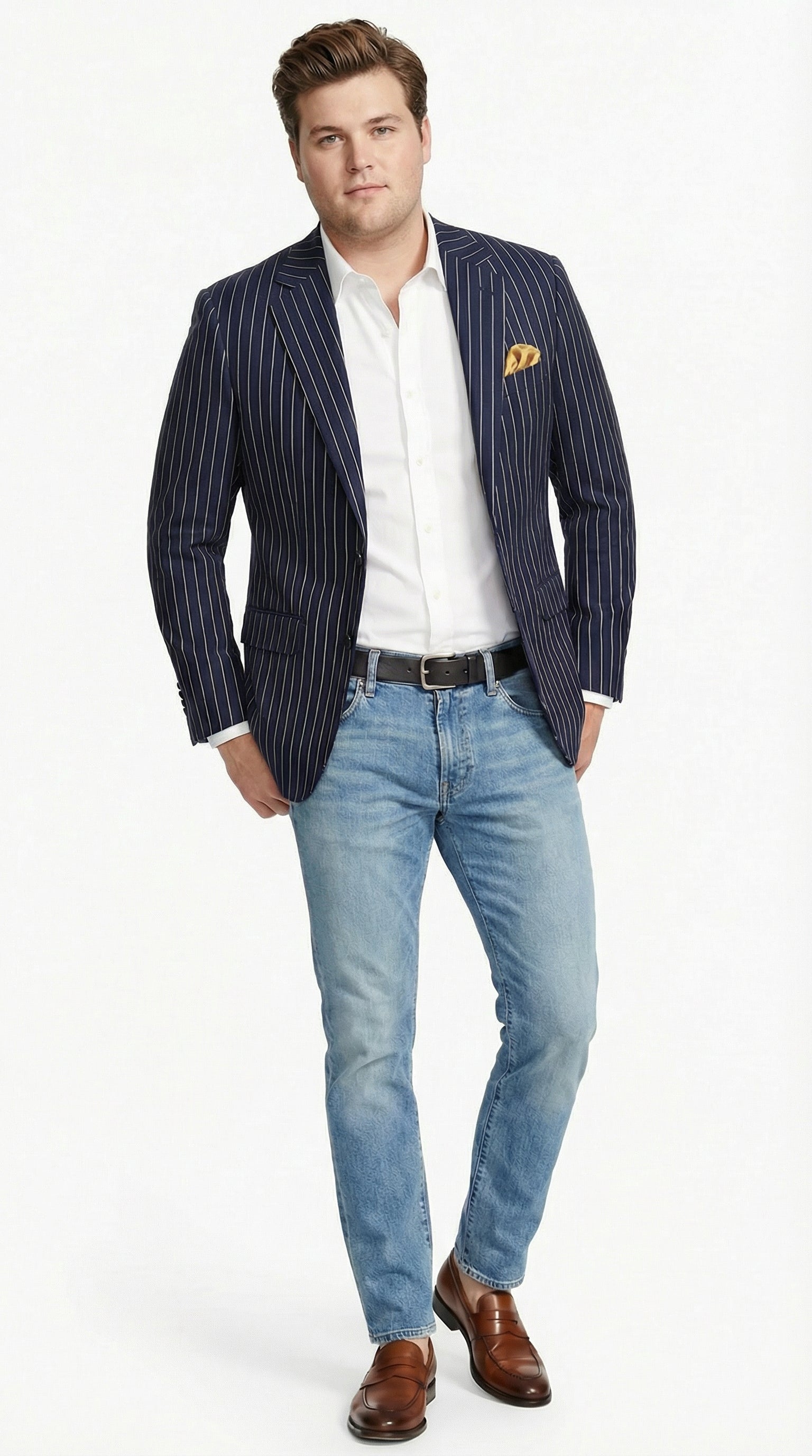 Mens Navy Blue Pinstripe Blazer – Classic Tailored Formal Jacket