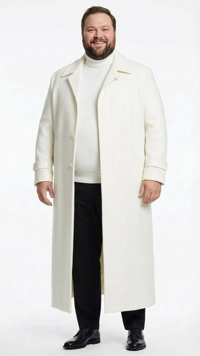 Mens Off-White Long Trench Coat – Overcoat with Classic Clean
