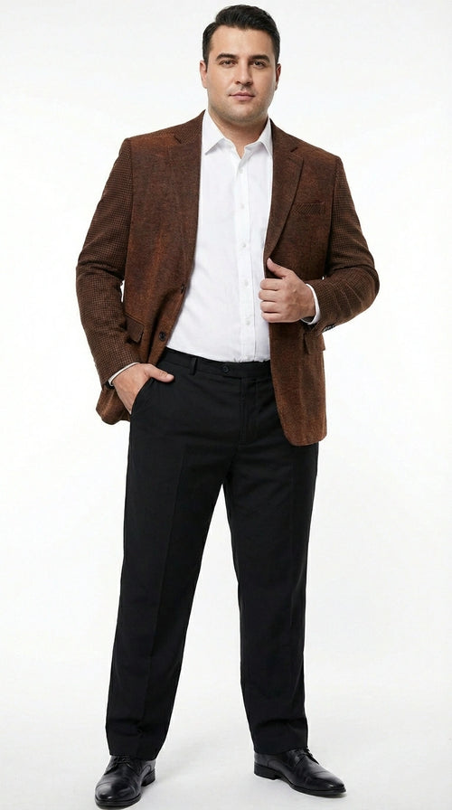 Men’s Zacchi Brown Textured Blazer – Classic Single Button Sport Coat with Notch Lapel Formal Jacket