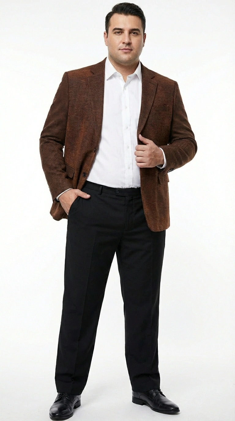 Men’s Zacchi Brown Textured Blazer – Classic Single Button Sport Coat with Notch Lapel Formal Jacket