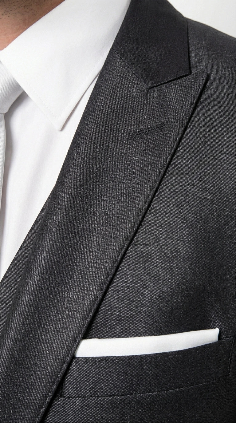 Men’s Black Three Piece Suit – Modern Fit 3PC Formal Suit with Vest for Wedding, Prom and Business Events Sharkskin Shiny Fabric