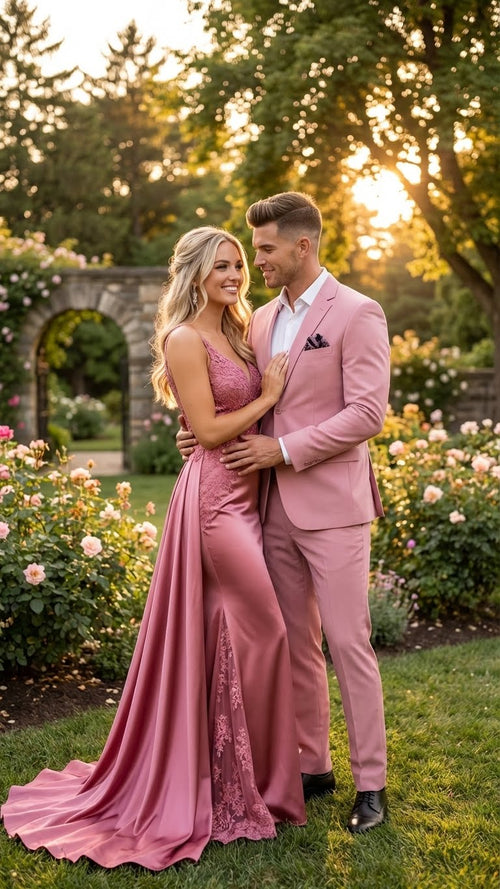 The vitali brand modern fit men’s light pink formal suit features a tailored design, composed of a smooth fabric in a blush color, with a single-breasted jacket and flat-front trousers.