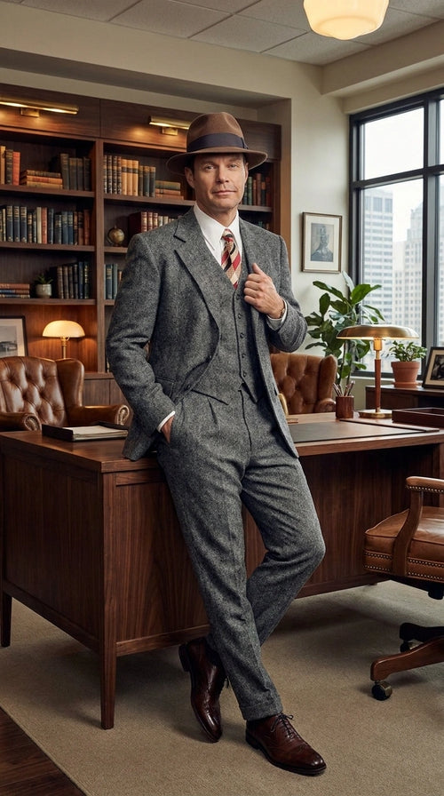 Men’s Grey Vintage Gangster Suit – Bonnie and Clyde Inspired 3 Piece Classic 1920s Formal Outfit