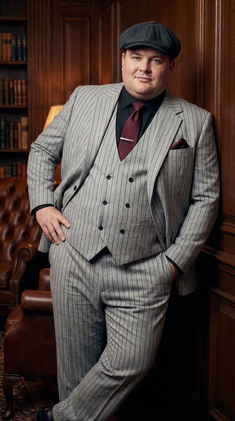 Men's Light Gray Pinstripe 3 Piece Suit – Peaky Blinders Inspired Vintage Gangster Style Formal Suit