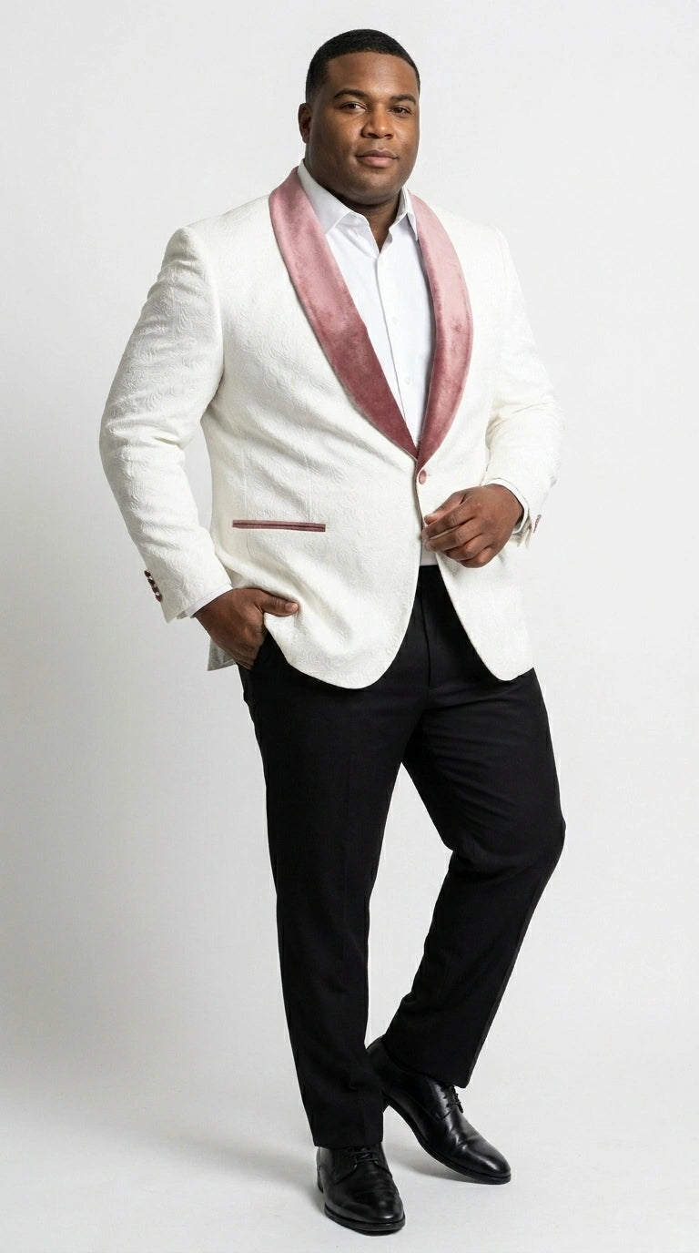 Men’s Ivory and Rose gold Floral Blazer – Elegant Shawl Lapel Formal Blazer Jacket for Wedding, Party, Prom