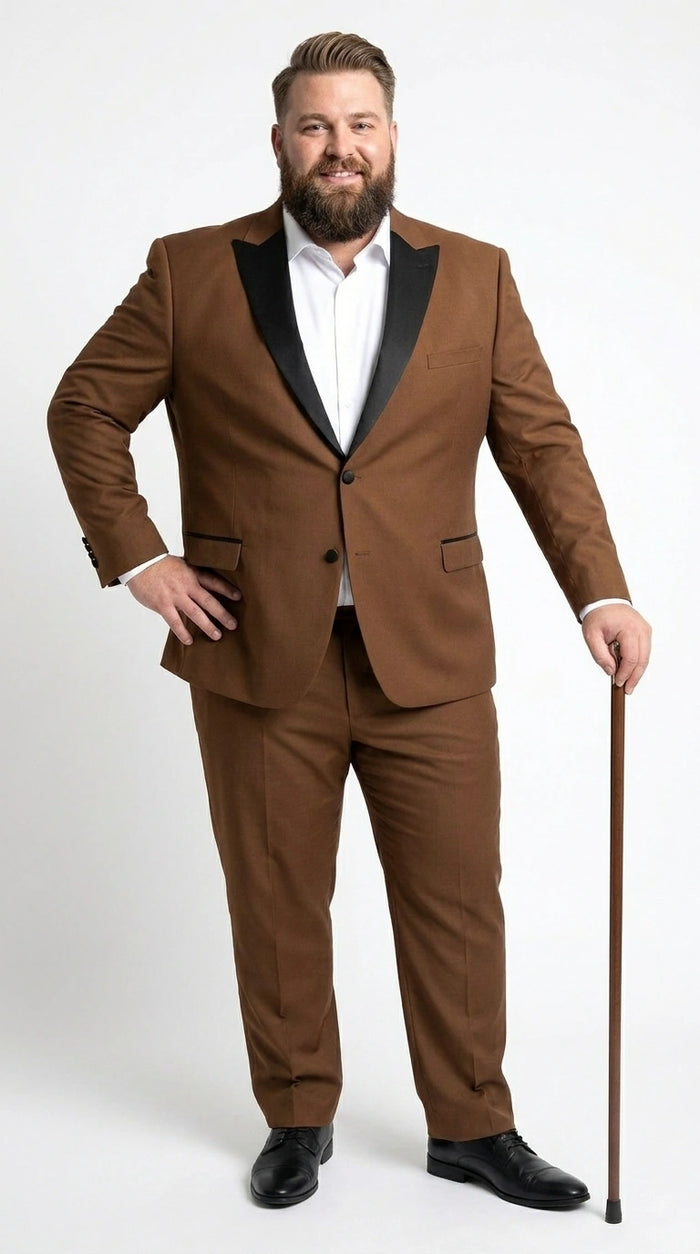 Men’s Light Brown Vested Piece Suit – Elegant Formal Suit with Contrast Lapel for Wedding, Party