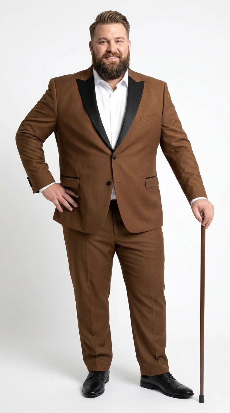Men’s Light Brown Vested Piece Suit – Elegant Formal Suit with Contrast Lapel for Wedding, Party