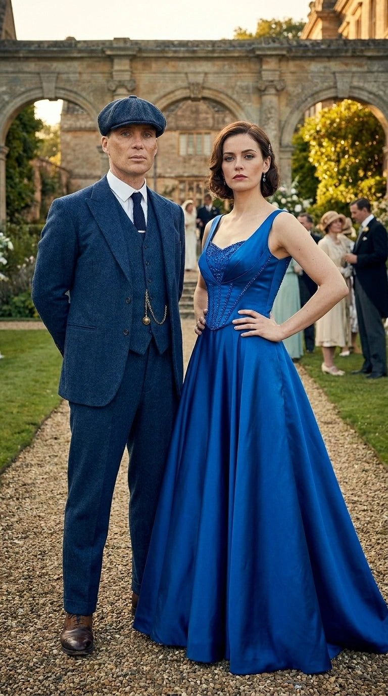 Men’s Blue 3 Piece Suit, Thomas Shelby Inspired Vintage Formal Suit Herringbone Tweed 1920s fabric