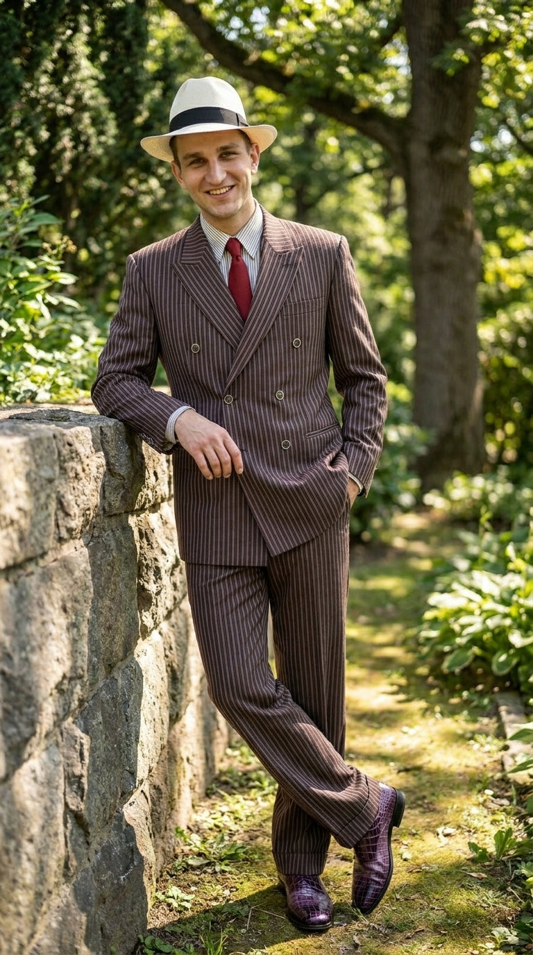 Men's Brown Pinstripe Bonnie and Clyde Costume Suit – Vintage