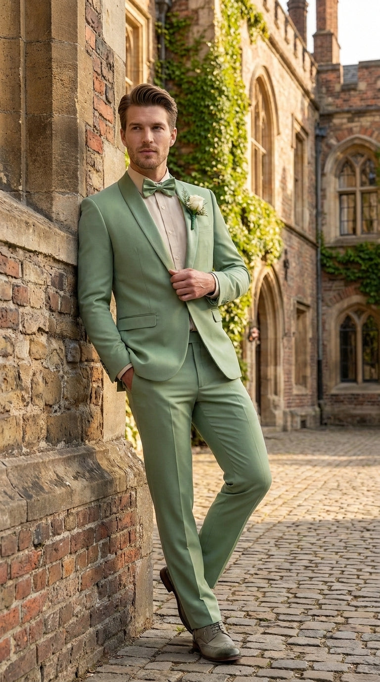 Mens Sage Green Wedding Tuxedo, Shawl Lapel Formal Groom Prom Tuxedo Suit