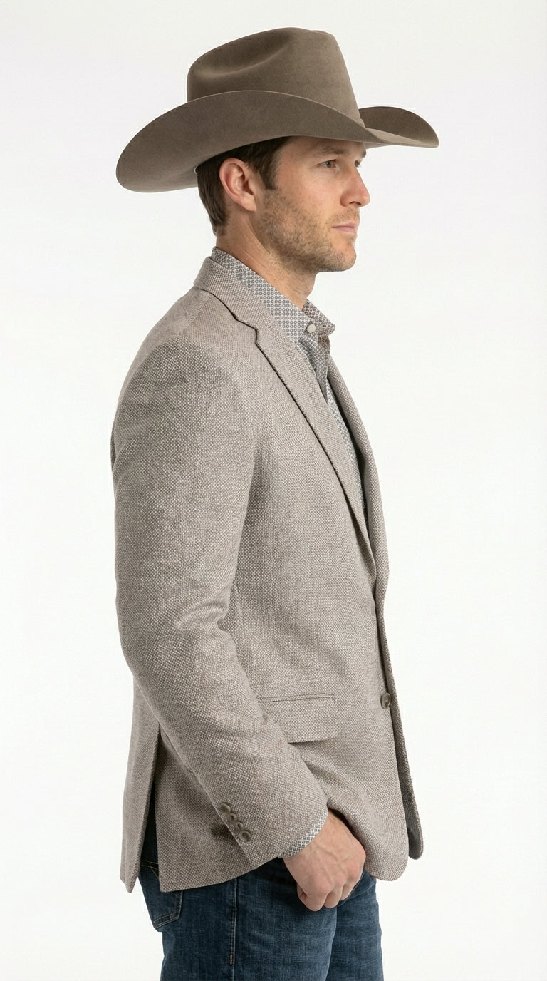 Mens Textured  Light Grey Western Blazer – Cowboy Style Casual Sport Coat for Men Classic Western Jacket