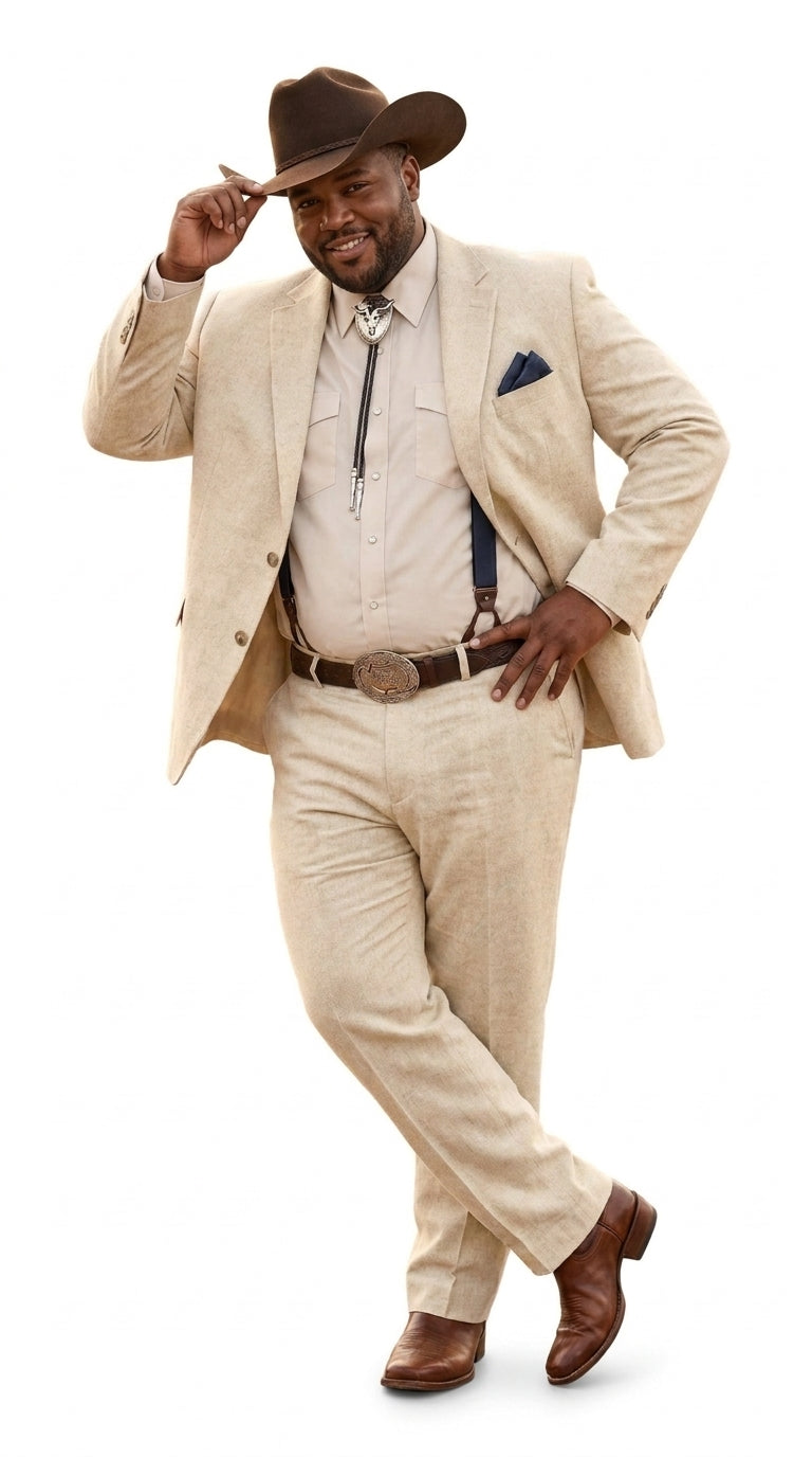 Men’s Natural Sand Linen Western Suit – Cowboy Wedding Jacket & Pants Linen Suit