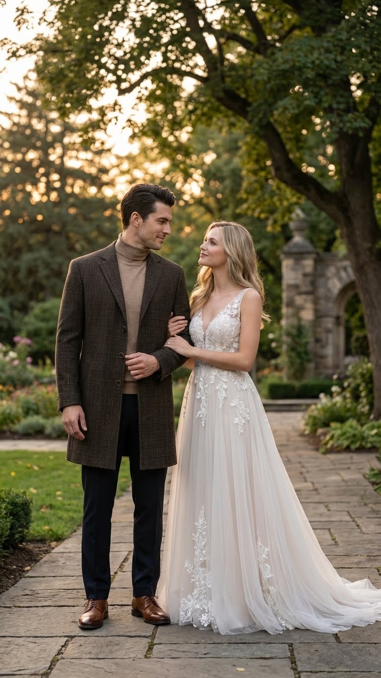 Men’s Brown Checkered Wool Overcoat – Long Winter Coat with Classic Plaid Pattern By Statement