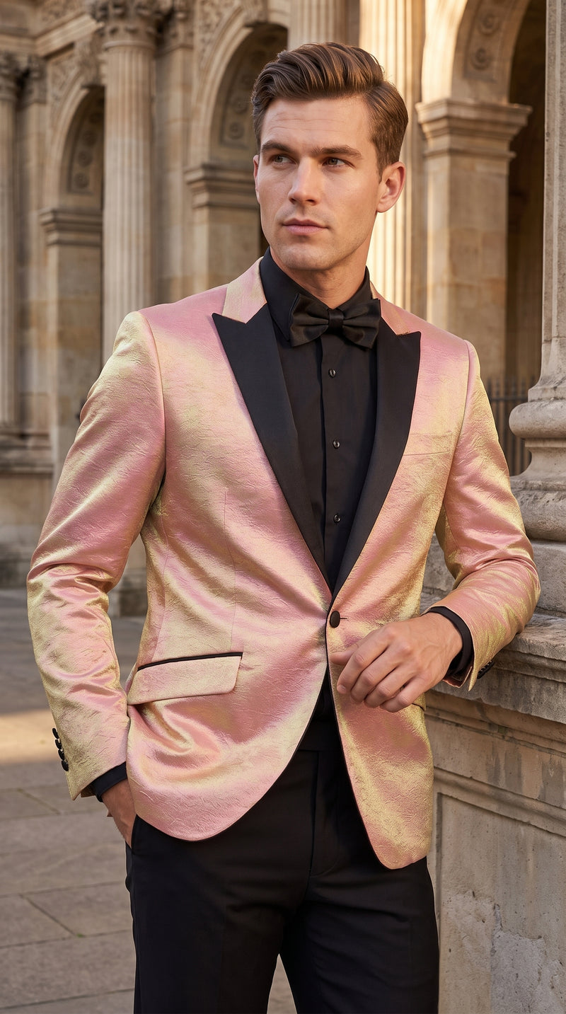 Men’s Rose Gold Tuxedo Jacket – Black Peak Lapel Wedding, Prom and Formal Dinner Blazer