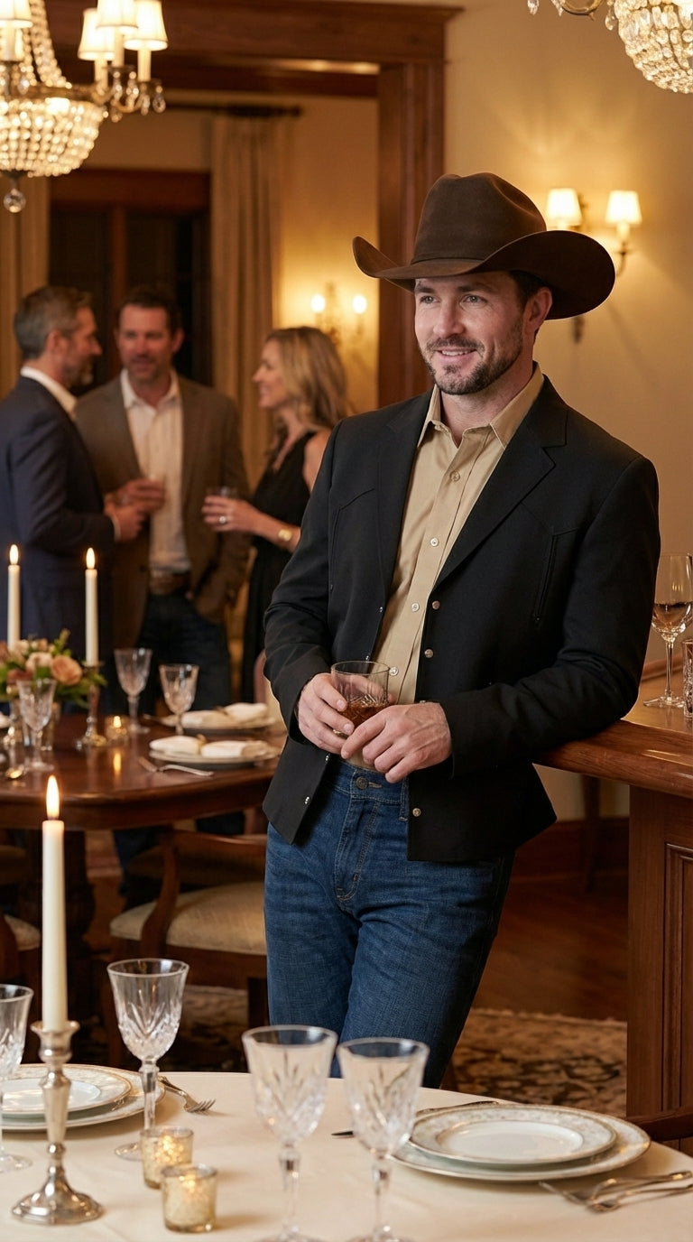 Mens Black Western Blazer Set – Cowboy Style Formal Jacket and Pants Outfit Country Western Suit