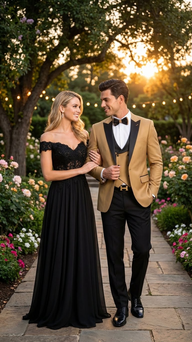 Men's Dark Camel Tan Khaki and Black Great Gatsby Tuxedo Suit â€“ Vintage 1920s Formal Wedding, Party and Event Wear