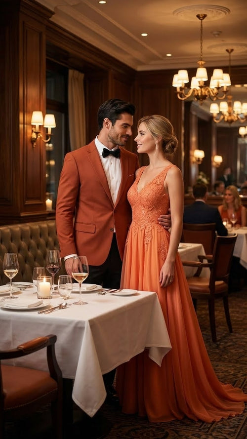 Alberto Nardoni men's blazer in brick copper. Tailored fit, single-breasted, notched lapel, two front pockets. Smooth fabric, likely wool blend. Long sleeves with button cuffs, classic formal style.
