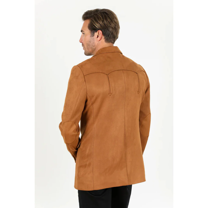 Mens Double Button Faux Suede Blazer- Camel