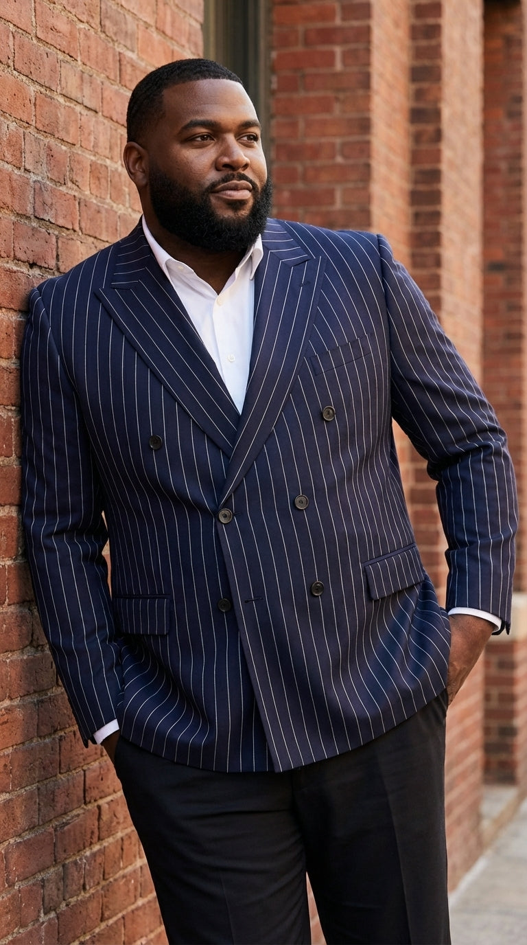 Mens Navy Blue Pinstripe Double Breasted Blazer Sport Coat – Classic Formal Business Jacket for Party and Smart Casual Wear