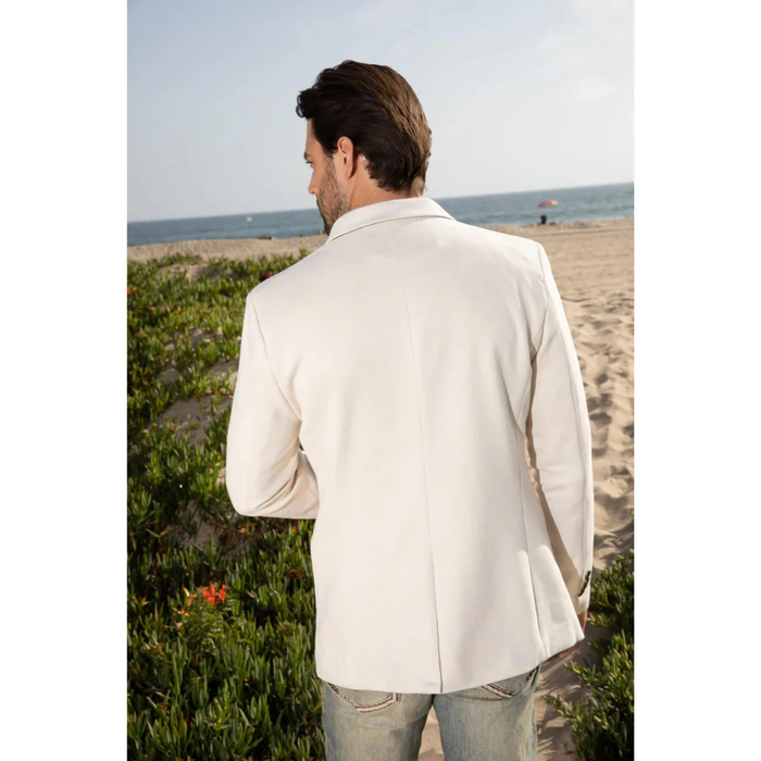 Mens Double Button Faux Suede Blazer - Off White