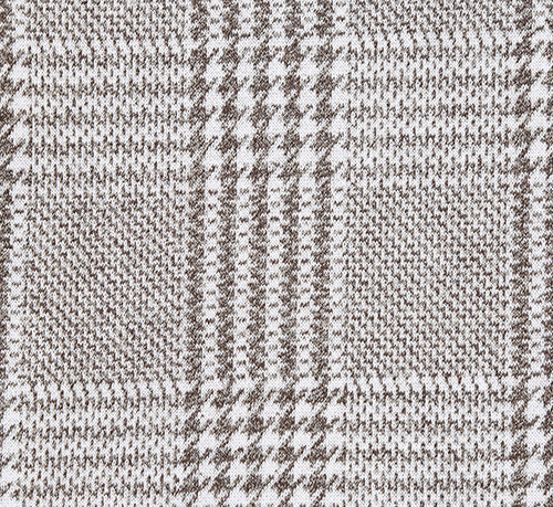 Gray plaid slim-fit blazer with a half-canvas construction. Features interlocking gray & white squares. Structured, smooth fabric with classic plaid texture.
