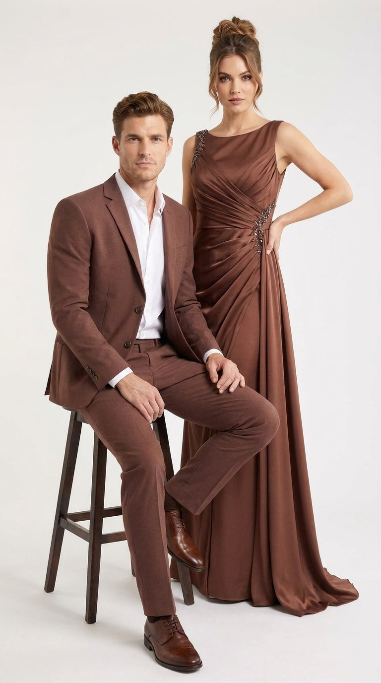 Men’s Coffee Brown 2-Piece Suit – Classic Two-Button Wedding, Business and Formal Suit