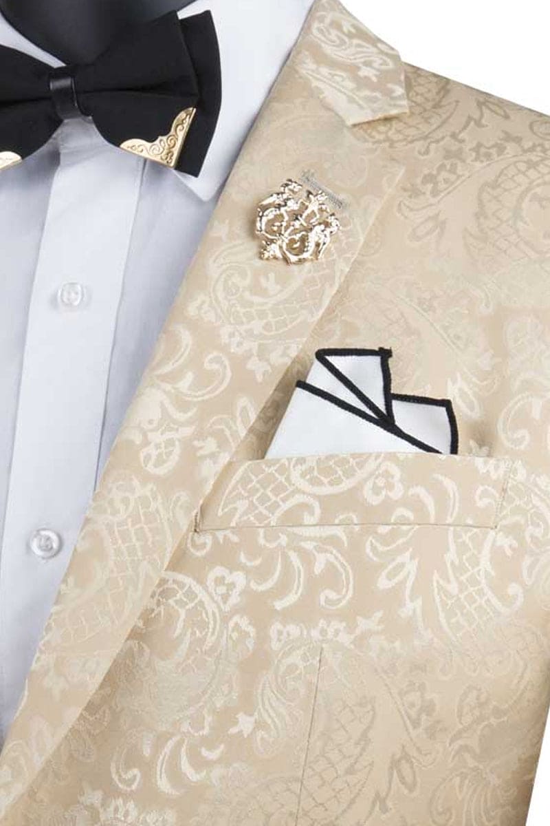Beige Men's Slim Fit Paisley Wedding & Prom 2026 Suit - Shiny Finish