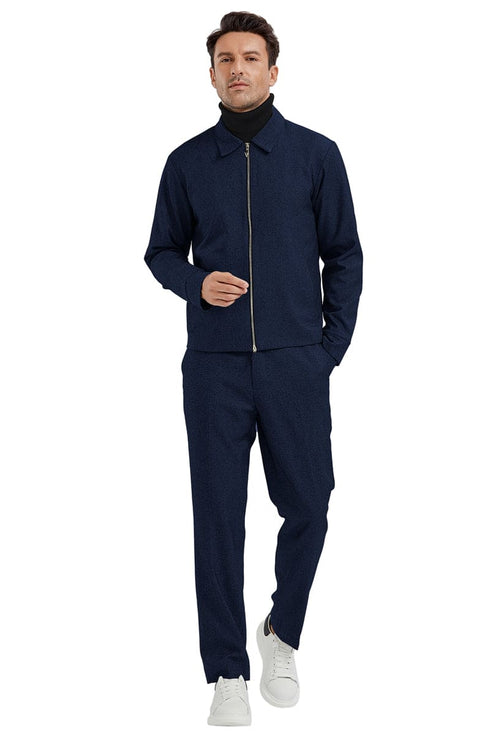 "Blue Plaid Men's Casual Track Suit - Walking Jacket & Pant Set"