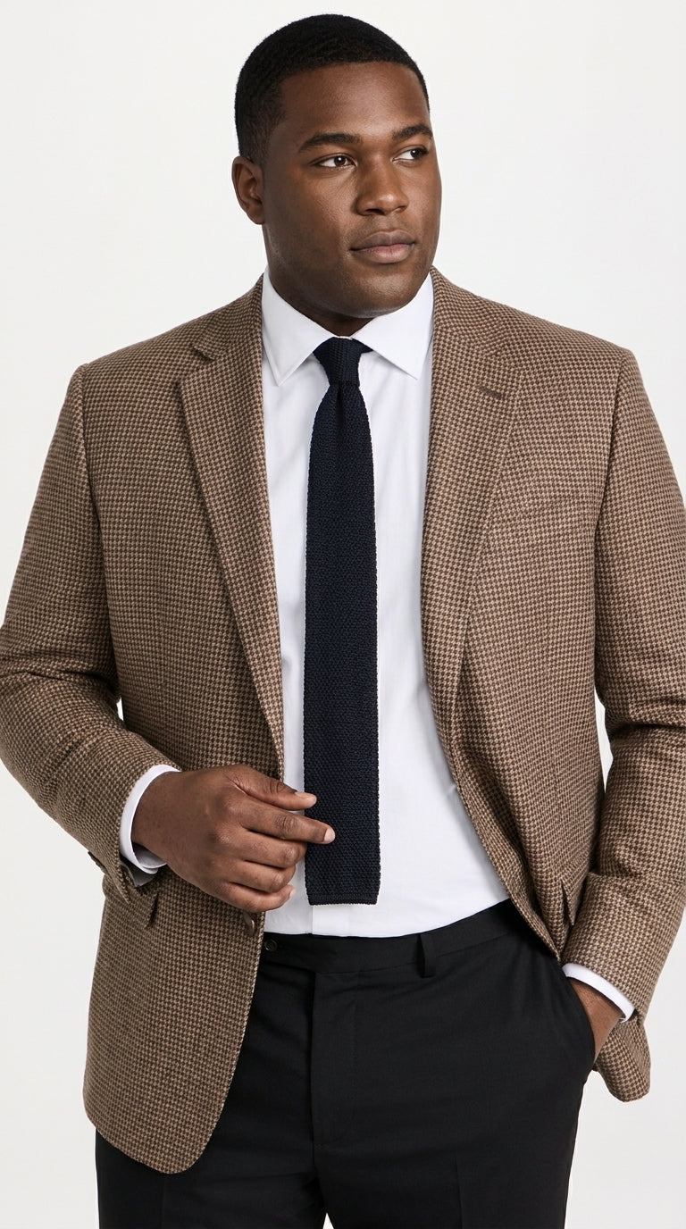 Men’s Vintage Brown Houndstooth Blazer – 1950s Coffee Check Sport Coat